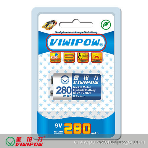 9V 280mAh Rechargereable Li-ion Battery (VIP-9V-280)